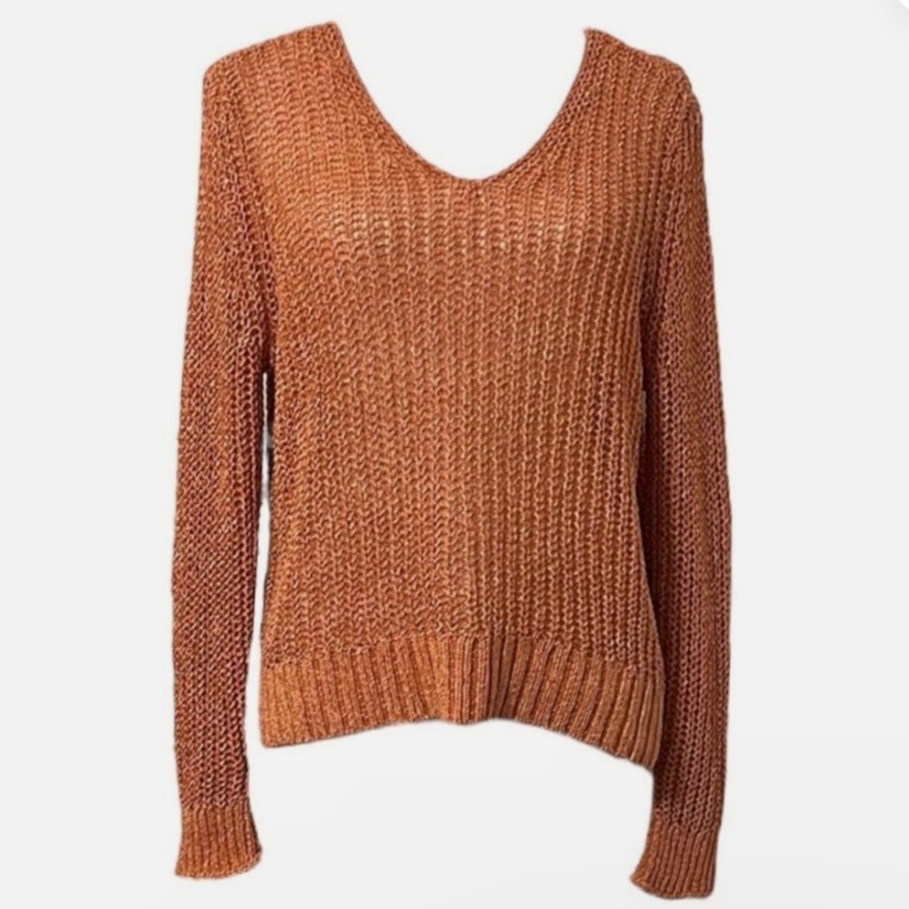 Ann Taylor Loft Women's Coral Orange Shimmer Metallic Sweater size XS